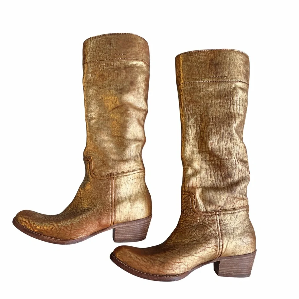 RARE Miu Miu Vintage Gold Metallic Leather Boots Sz 35 Cowboy Festival Boho - Picture 4 of 16